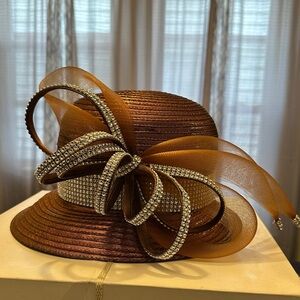 Elegant Brown Hat with Rhinestone Accents
